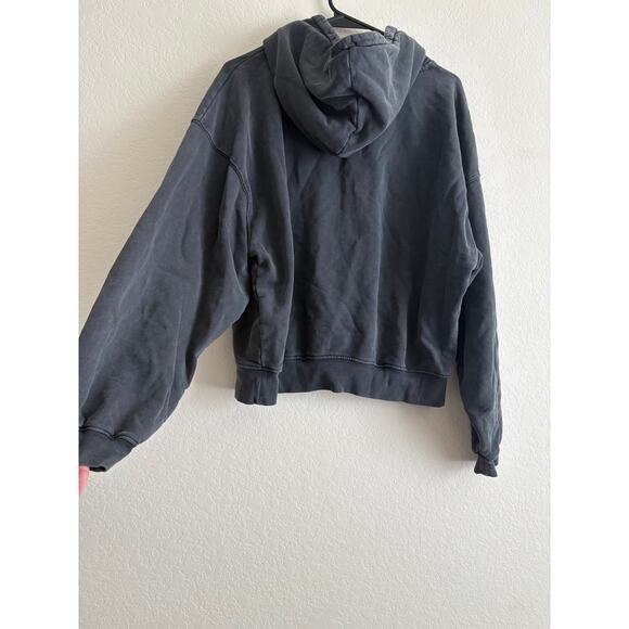 Anine Bing Alec Hoodie White Eagle in Washed Black - Picture 4 of 5